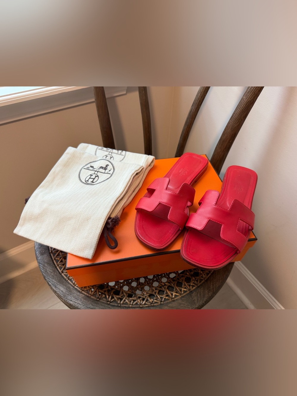 Hermes Oran Sandals Rouge Bali